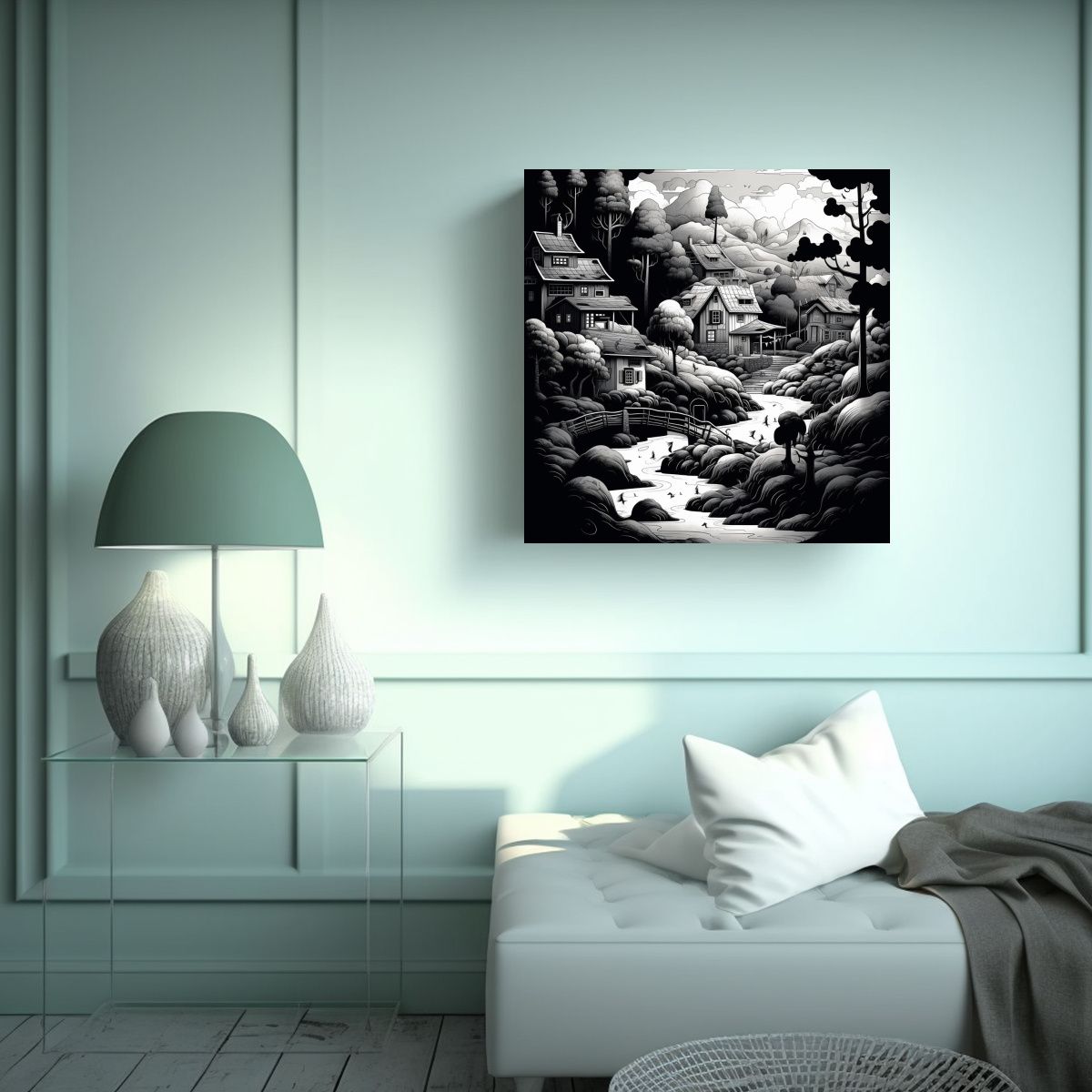 GENERICO - Cuadro Paisajístico Moderno Con Figuras En El 50x50 Cm