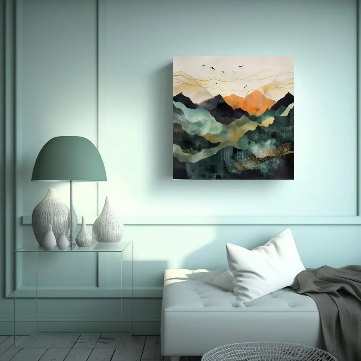 GENERICO - Pintura Abstracta Paisaje Montañas Sol Alta 50x50 Cm