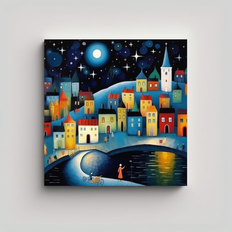 GENERICO - Cuadro Lienzo Expresión Noche En La Ciudad Por 70x70 Cm