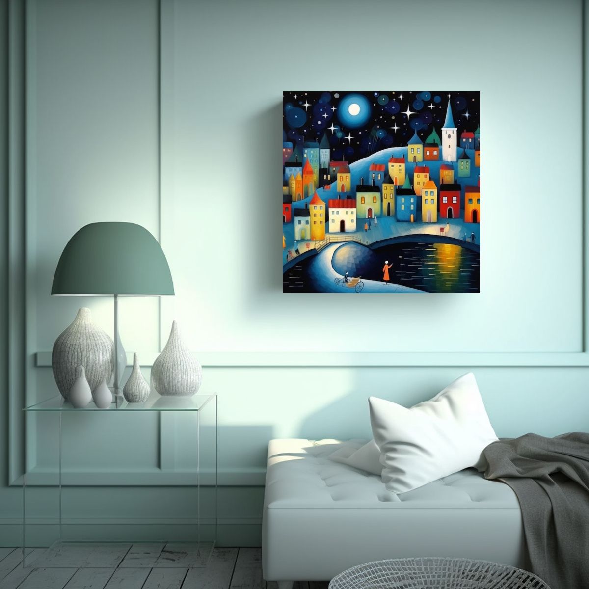 GENERICO - Cuadro Lienzo Expresión Noche En La Ciudad Por 60x60 Cm