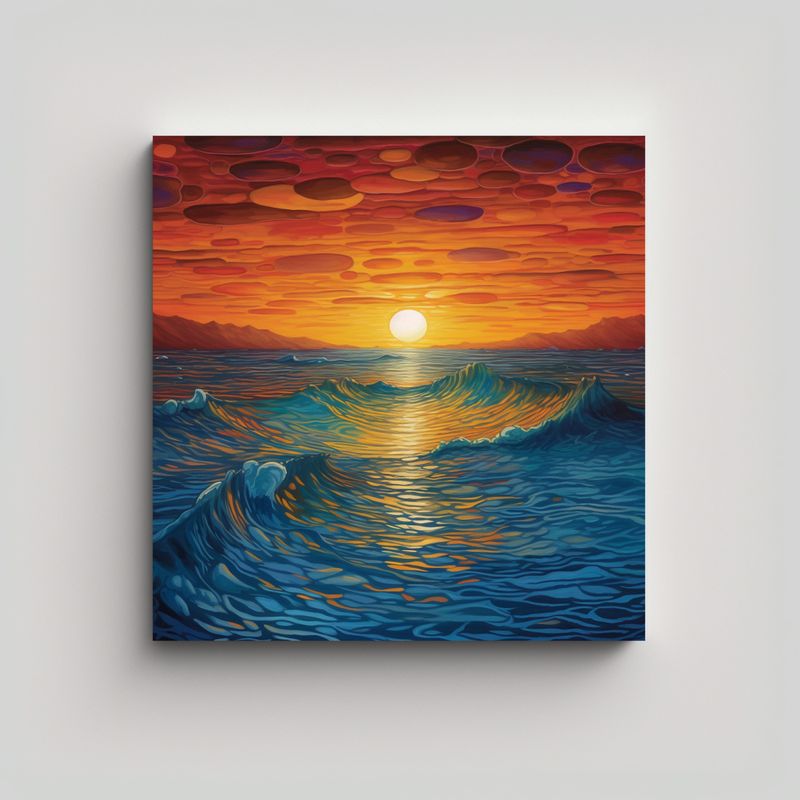 GENERICO - Puesta De Sol ámbar Y Océano Azul En Horizonte 80x80 Cm