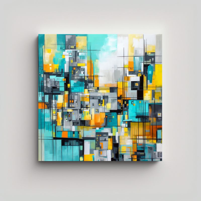 GENERICO - Pintura Abstracta De Paisaje Urbano Vibrante 50x50 Cm