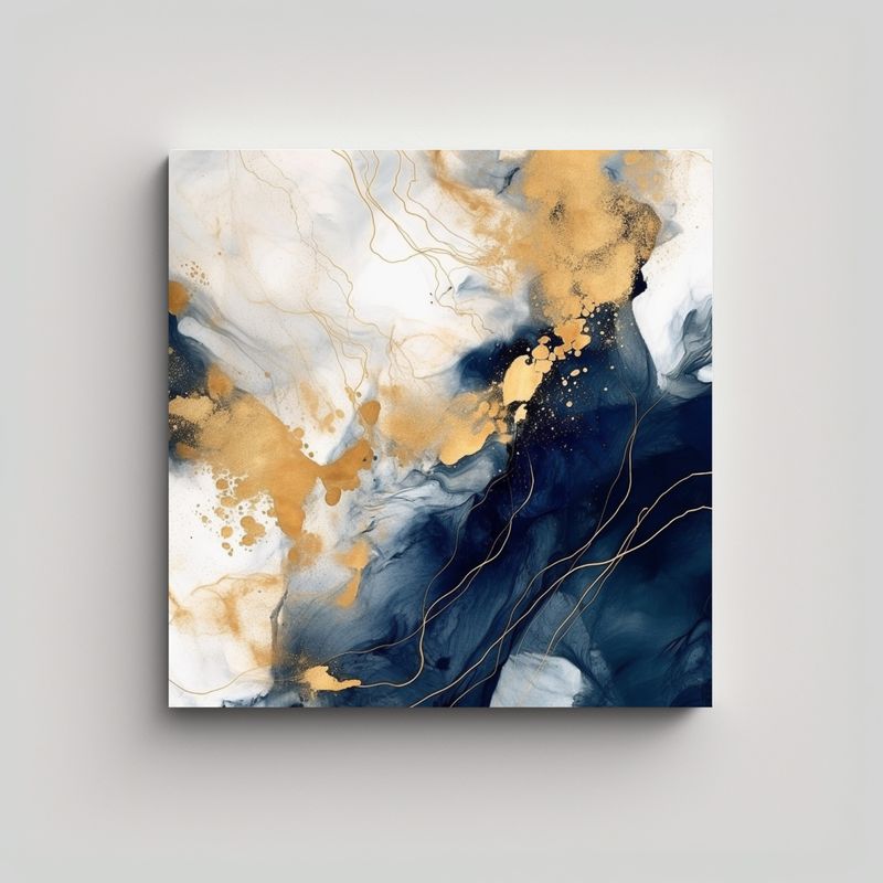 GENERICO - Lienzo Abstracto Oro Y Azul Marino, Impacto 60x60 Cm