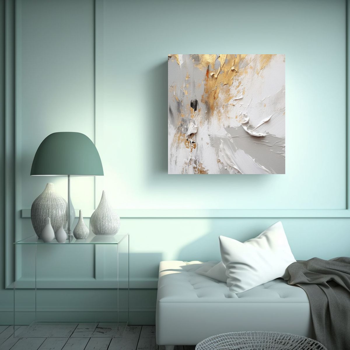 GENERICO - Fondo Blanco Abstracto Con Salpicaduras Doradas 60x60 Cm