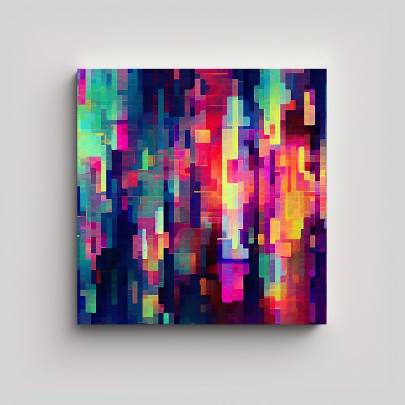 GENERICO - Pintura Abstracta Con Efecto Glitch Dinámico 70x70 Cm