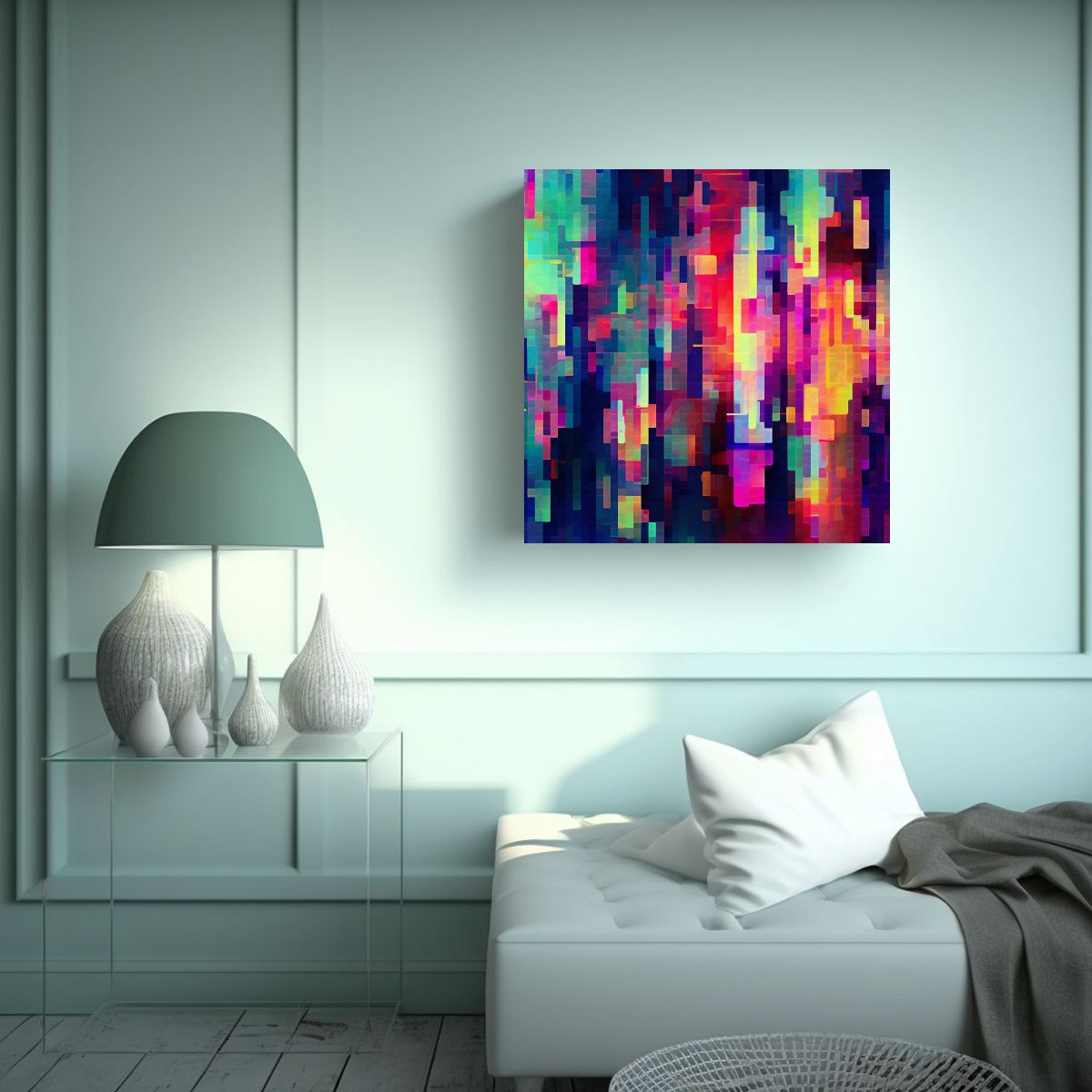 GENERICO - Pintura Abstracta Con Efecto Glitch Dinámico 70x70 Cm