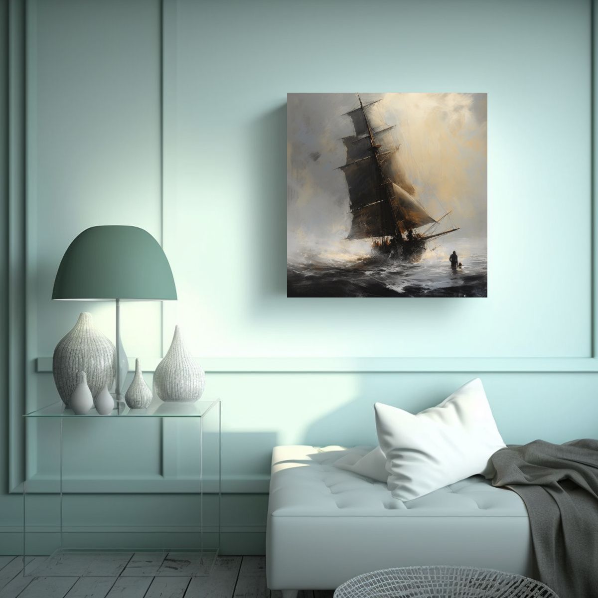GENERICO - Cuadro Original Lienzo Hermoso Con Velero En 50x50 Cm