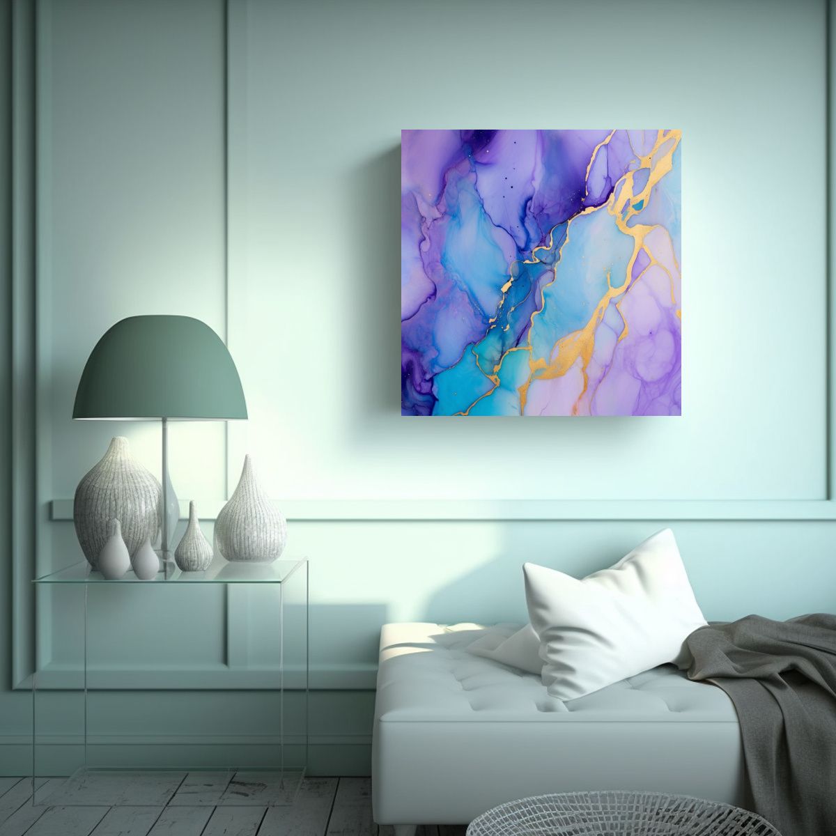 GENERICO - Cuadro Abstracto Regalo En Estilo Dorado, Azul Y 50x50 Cm