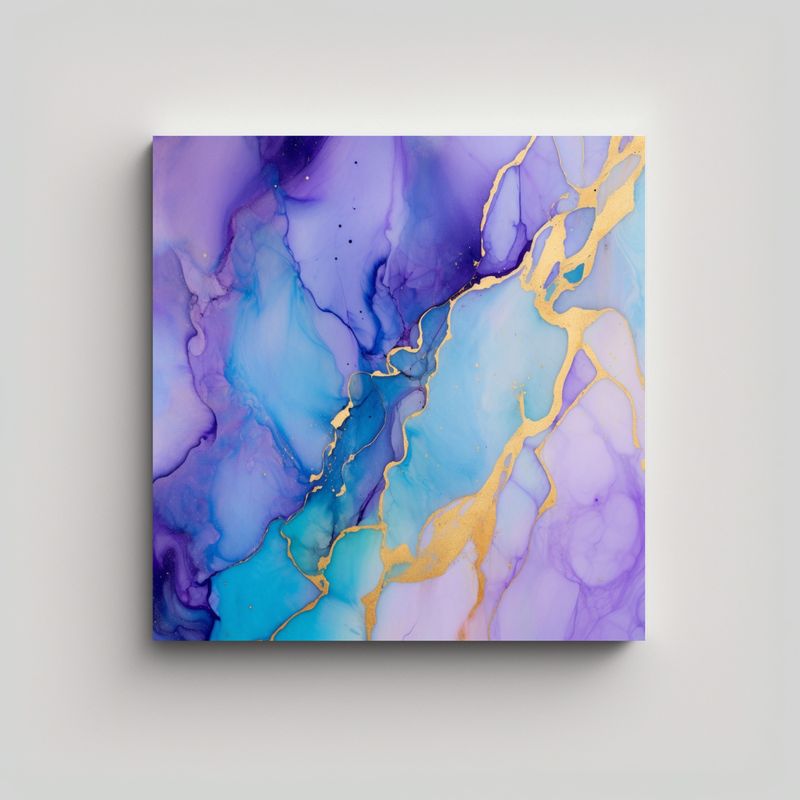 GENERICO - Cuadro Abstracto Regalo En Estilo Dorado, Azul Y 60x60 Cm