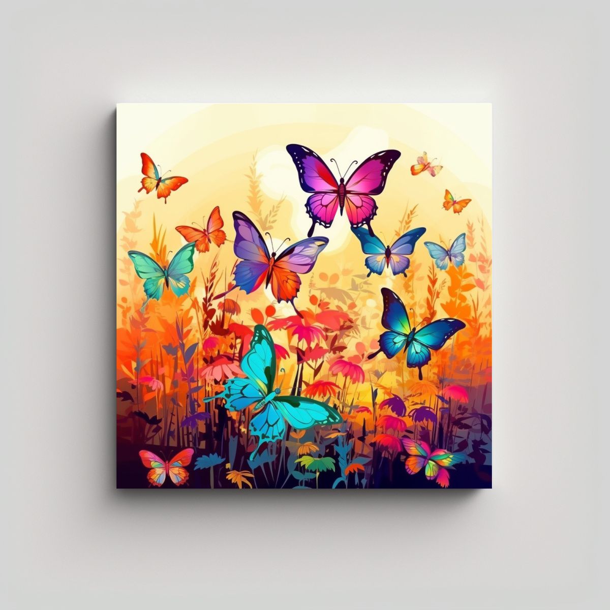 GENERICO - Cuadro Lienzo Paisaje Mariposas Coloridas En 70x70 Cm