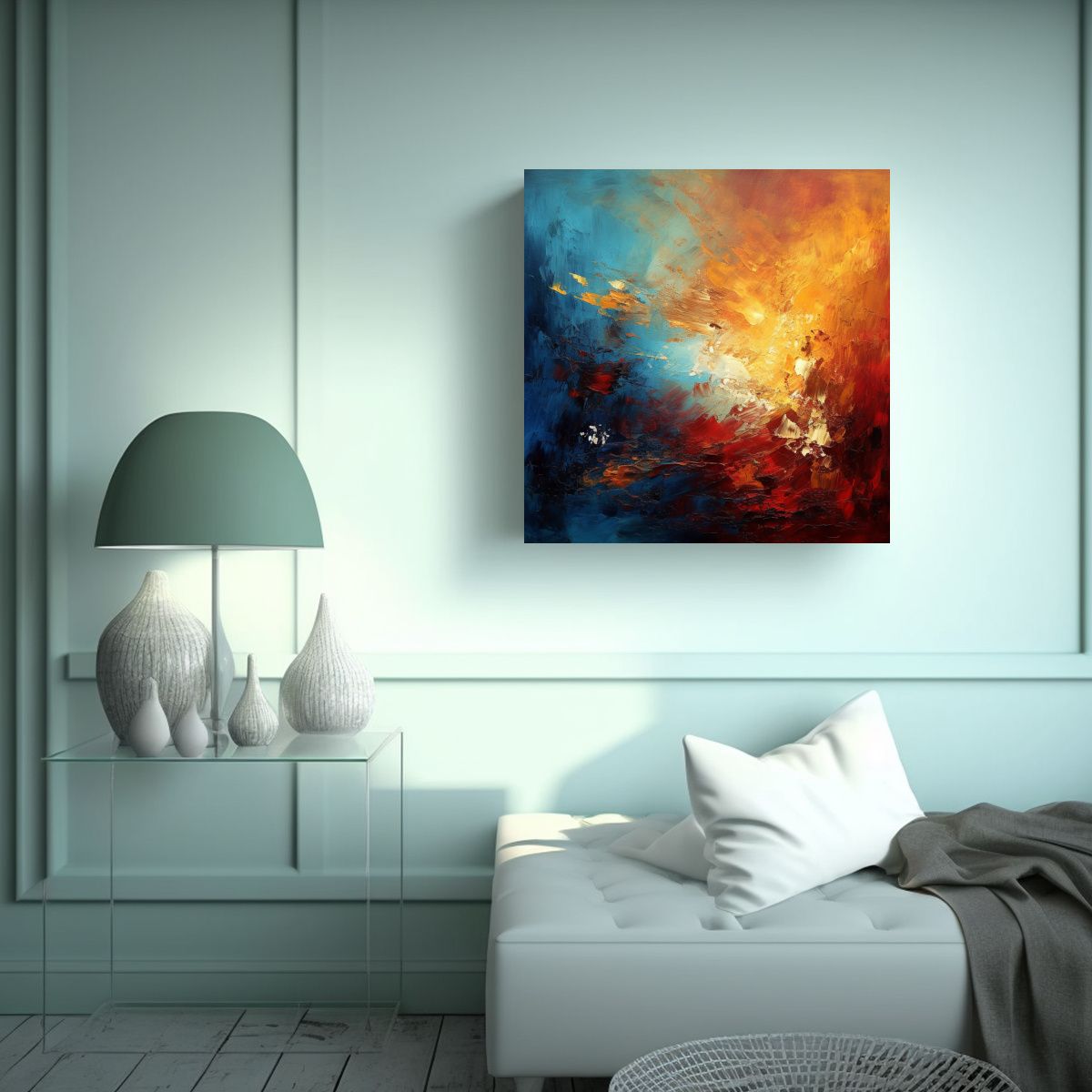 GENERICO - Pintura Abstracta En óleo Enmarcada Con Hermoso 60x60 Cm