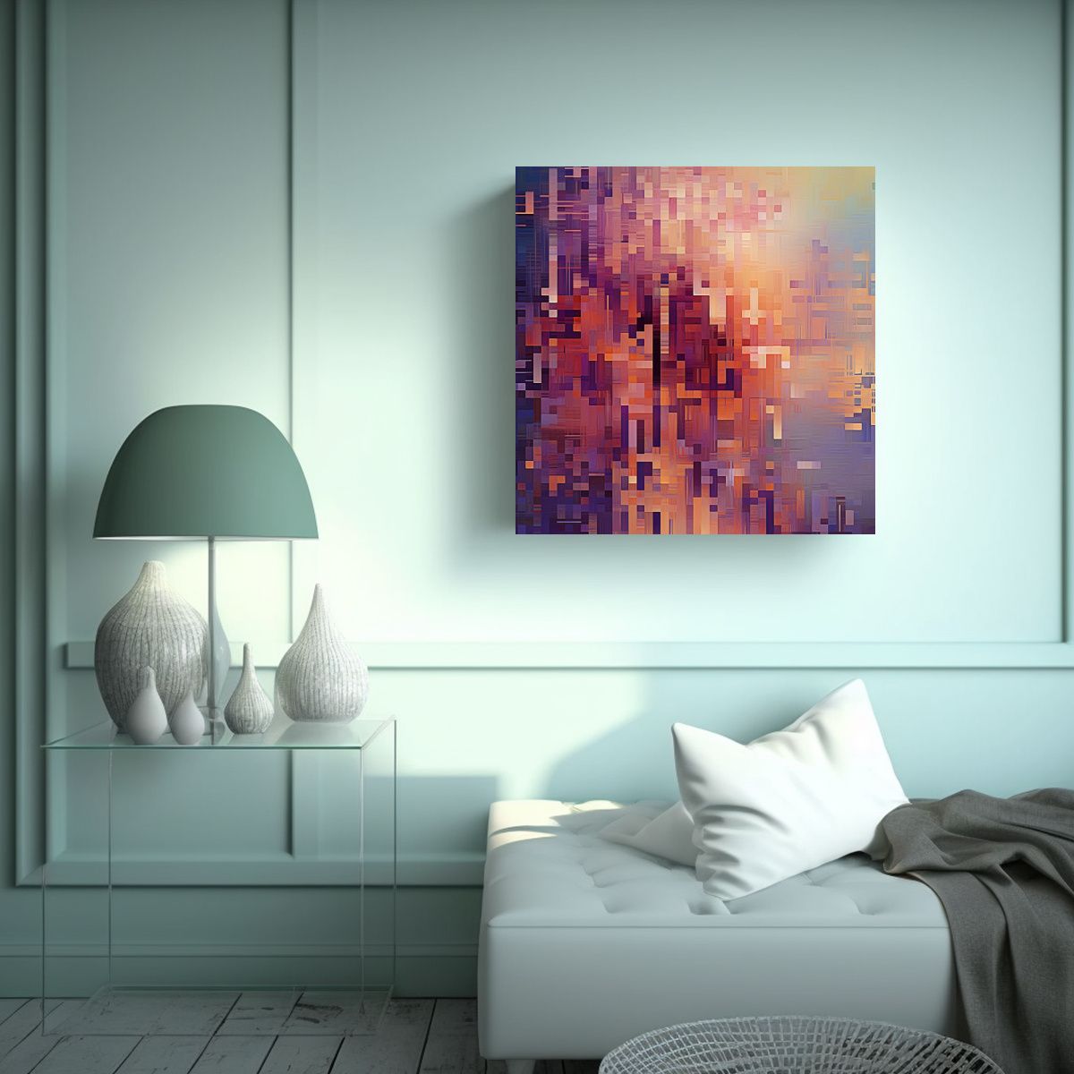 GENERICO - Cuadro Expresionista Algoritmo Con Composición 70x70 Cm