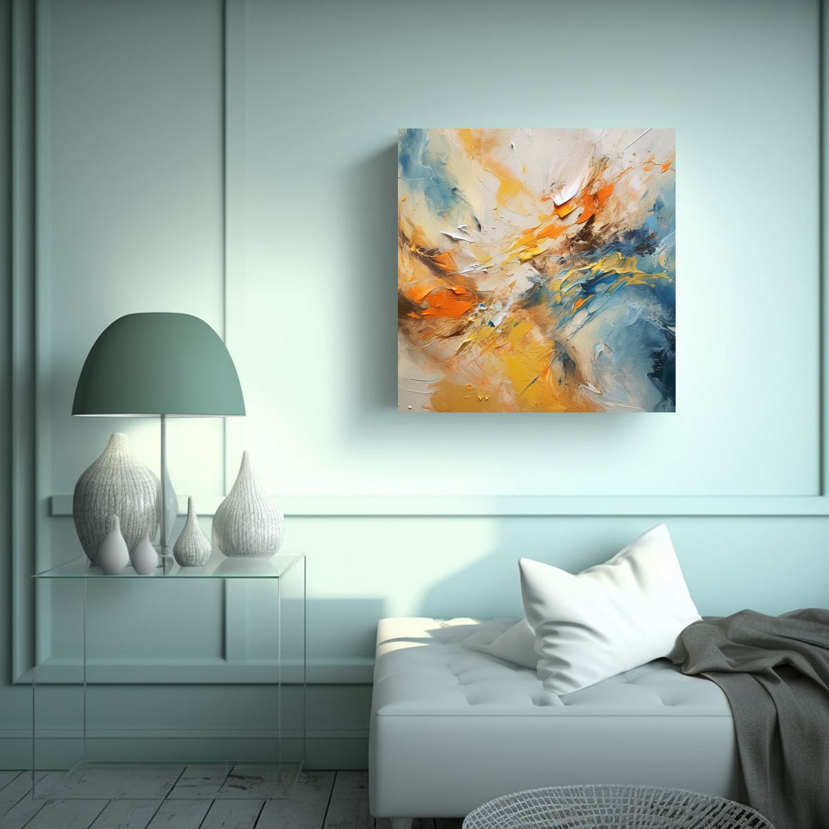 GENERICO - Pintura Abstracta De Colores Nude Con Detalles 70x70 Cm