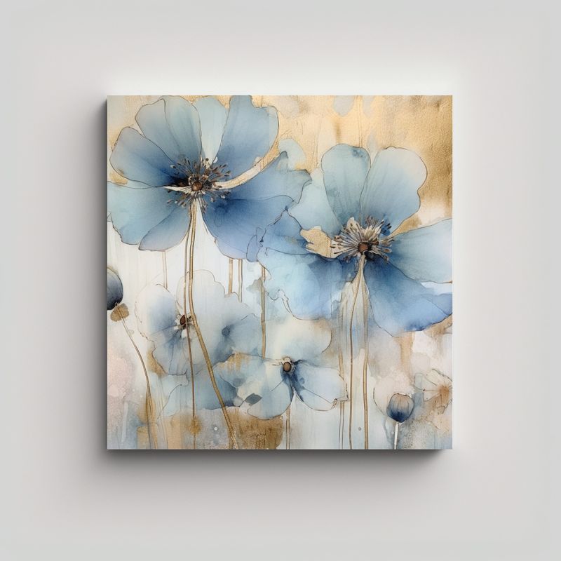 GENERICO - Pintura Decorativa Con Flores Azules En Acuarela 60x60 Cm