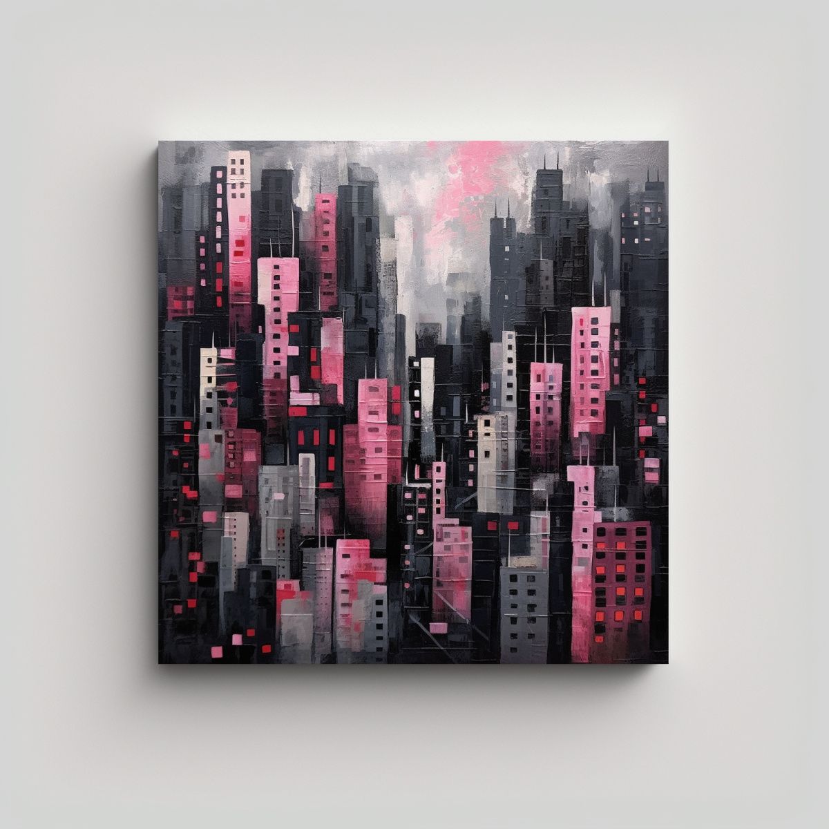 GENERICO - Cuadro De Dibujo Elegante Gris Oscuro Y Rosa Para 70x70 Cm