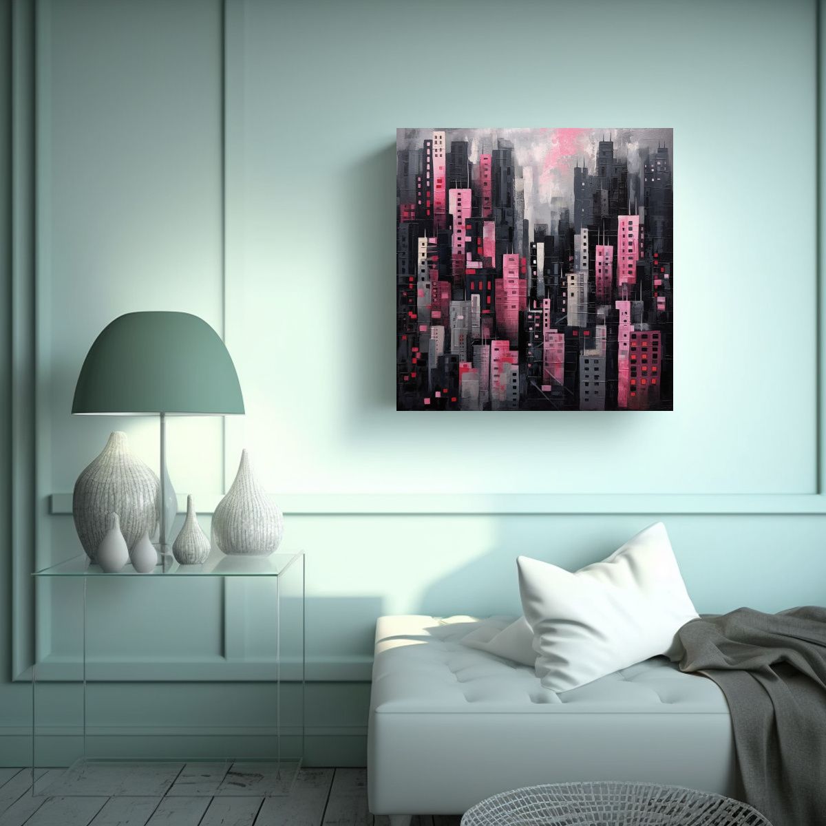 GENERICO - Cuadro De Dibujo Elegante Gris Oscuro Y Rosa Para 70x70 Cm
