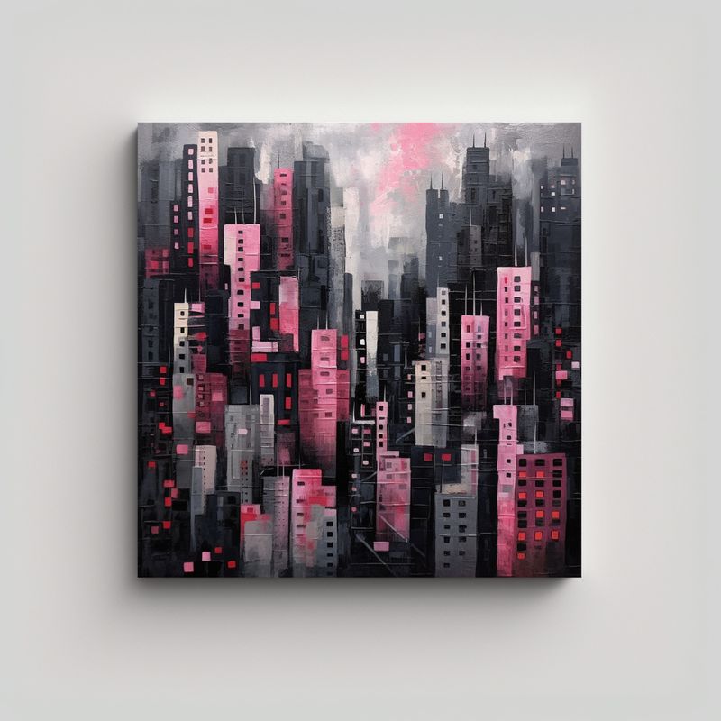 GENERICO - Cuadro De Dibujo Elegante Gris Oscuro Y Rosa Para 90x90 Cm