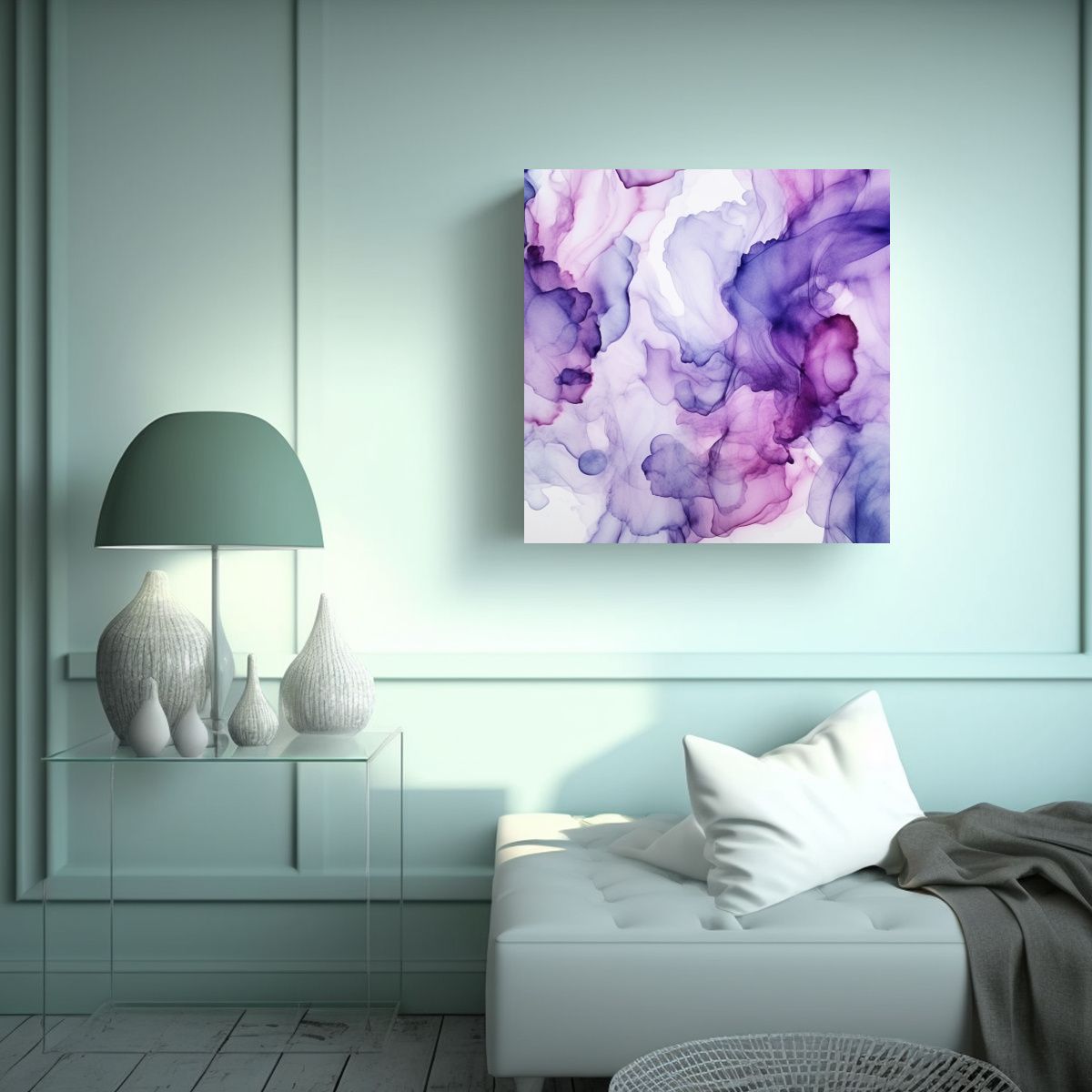 GENERICO - Cuadro Figuras Alcohol Ink Calidad Morado Suave 50x50 Cm