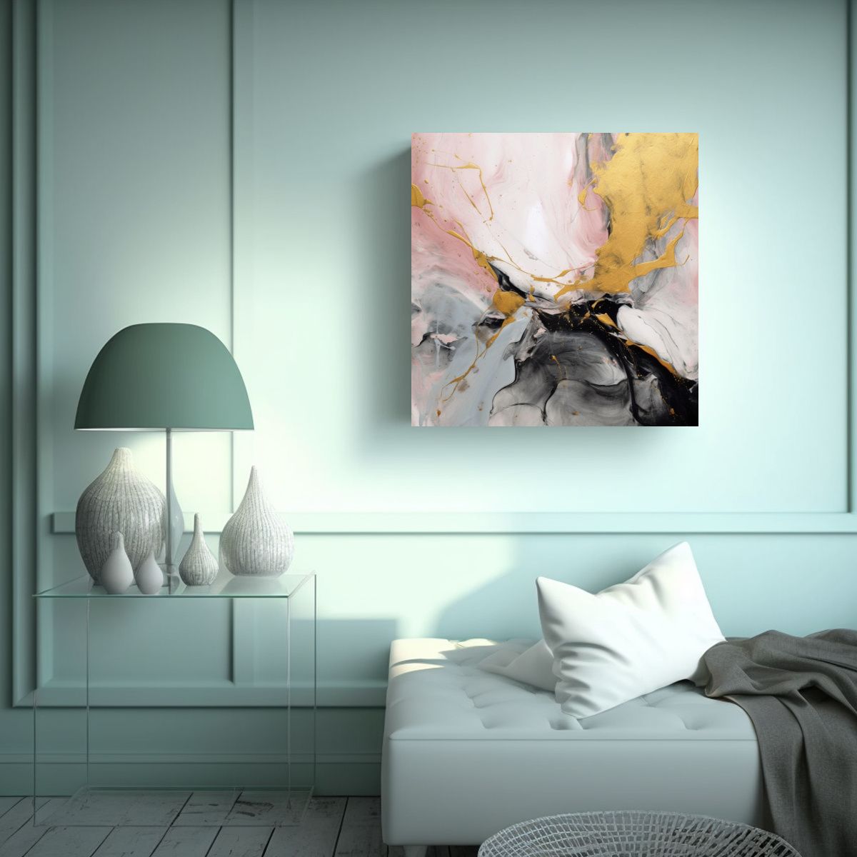 GENERICO - Pintura Abstracta En Lienzo De Calma Negro Y 70x70 Cm