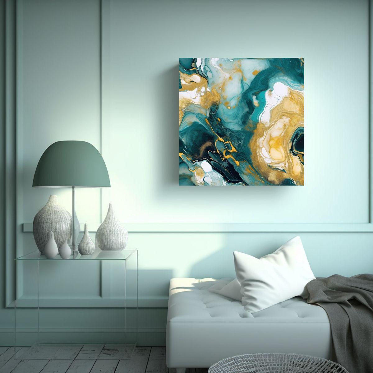 GENERICO - Lienzo De Tela Cuadro Impacto Visual Azul Y Dorado 50x50 Cm