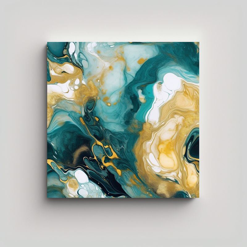 GENERICO - Lienzo De Tela Cuadro Impacto Visual Azul Y Dorado 80x80 Cm