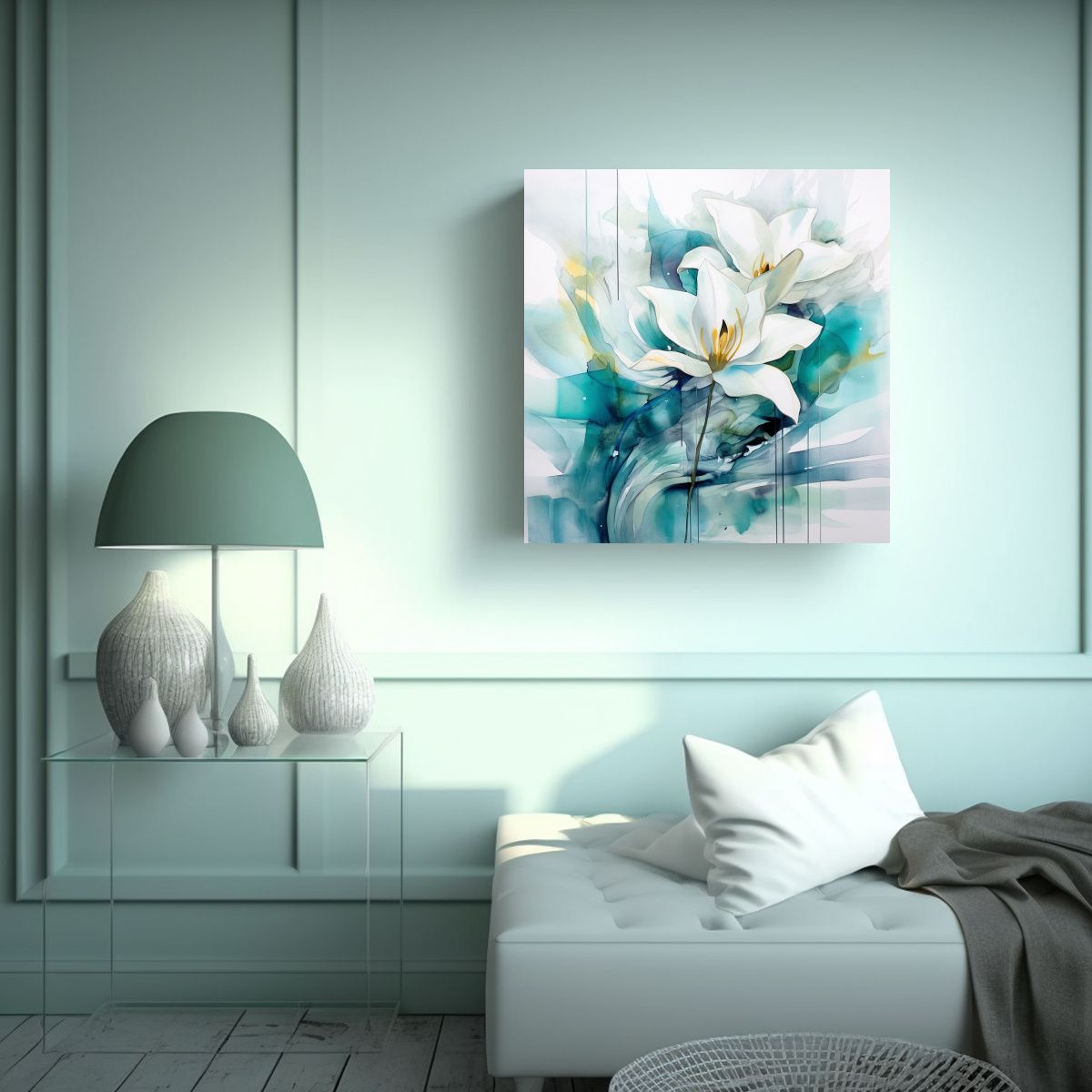 GENERICO - Pintura Minimalista Urbana Boho Lirio De Agua Por 50x50 Cm