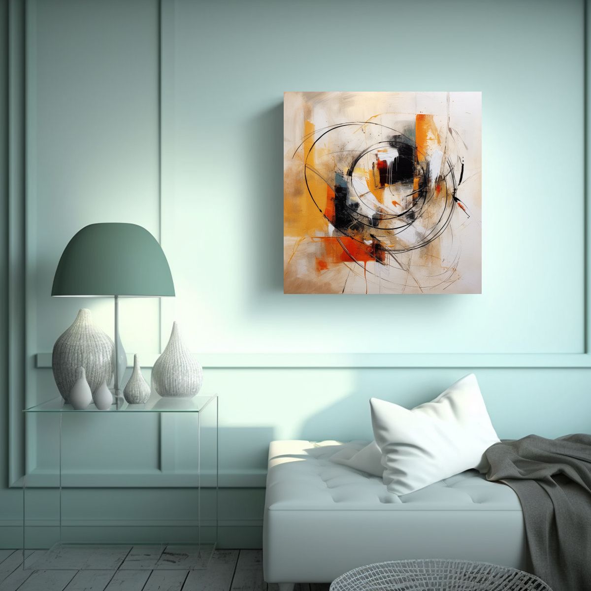GENERICO - Pintura Abstracta Elegante En Bastidor: Trazos 90x90 Cm