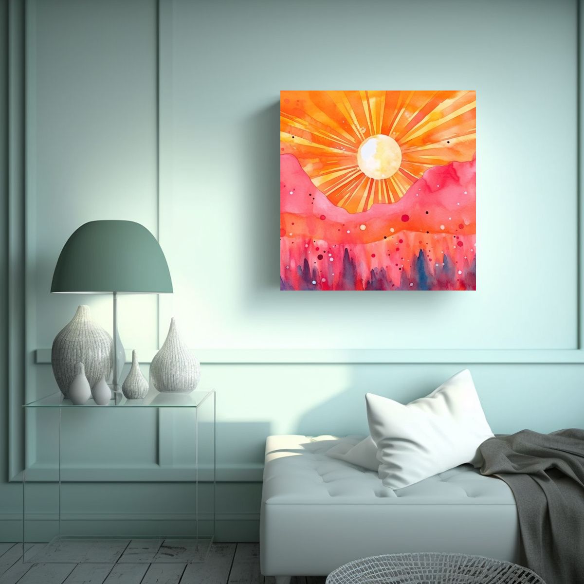 GENERICO - Pintura Decorativa Con Sol Naranja Calidos Poder 70x70 Cm