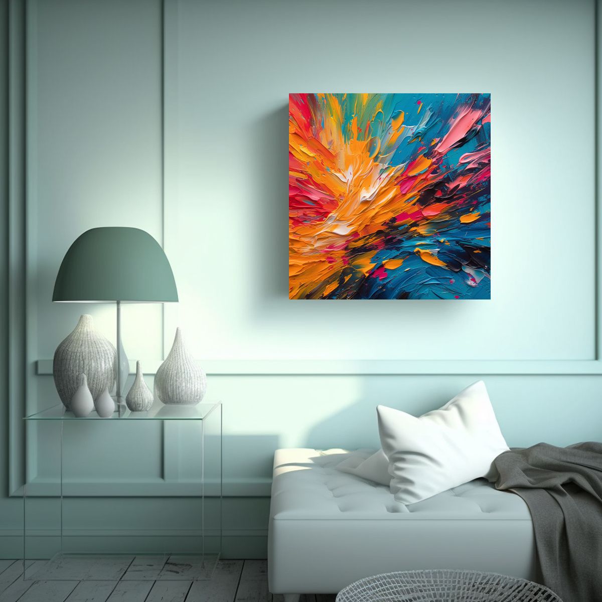 GENERICO - Pintura Abstracta De Trazos Intensos En Lienzo 80x80 Cm