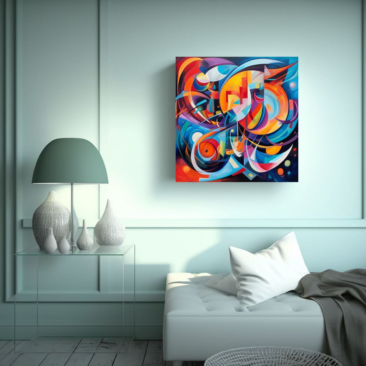 GENERICO - Pintura Mural Abstracta Con Formas Y Colores 70x70 Cm