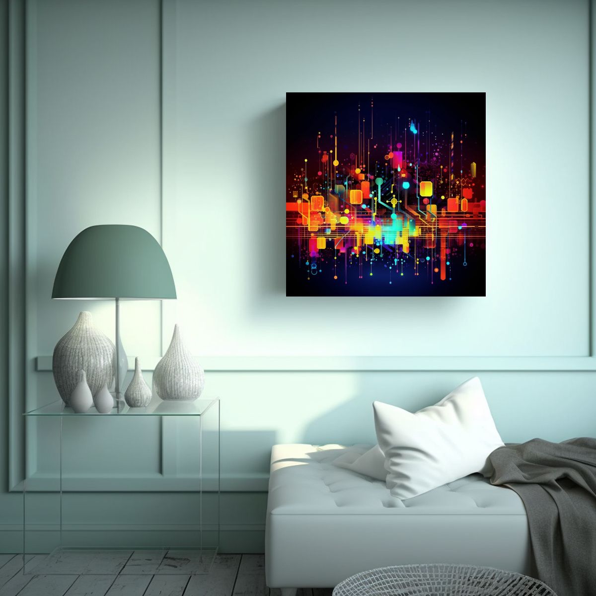 GENERICO - Cuadro Conceptual Tecnología Colorido Fondo De 90x90 Cm