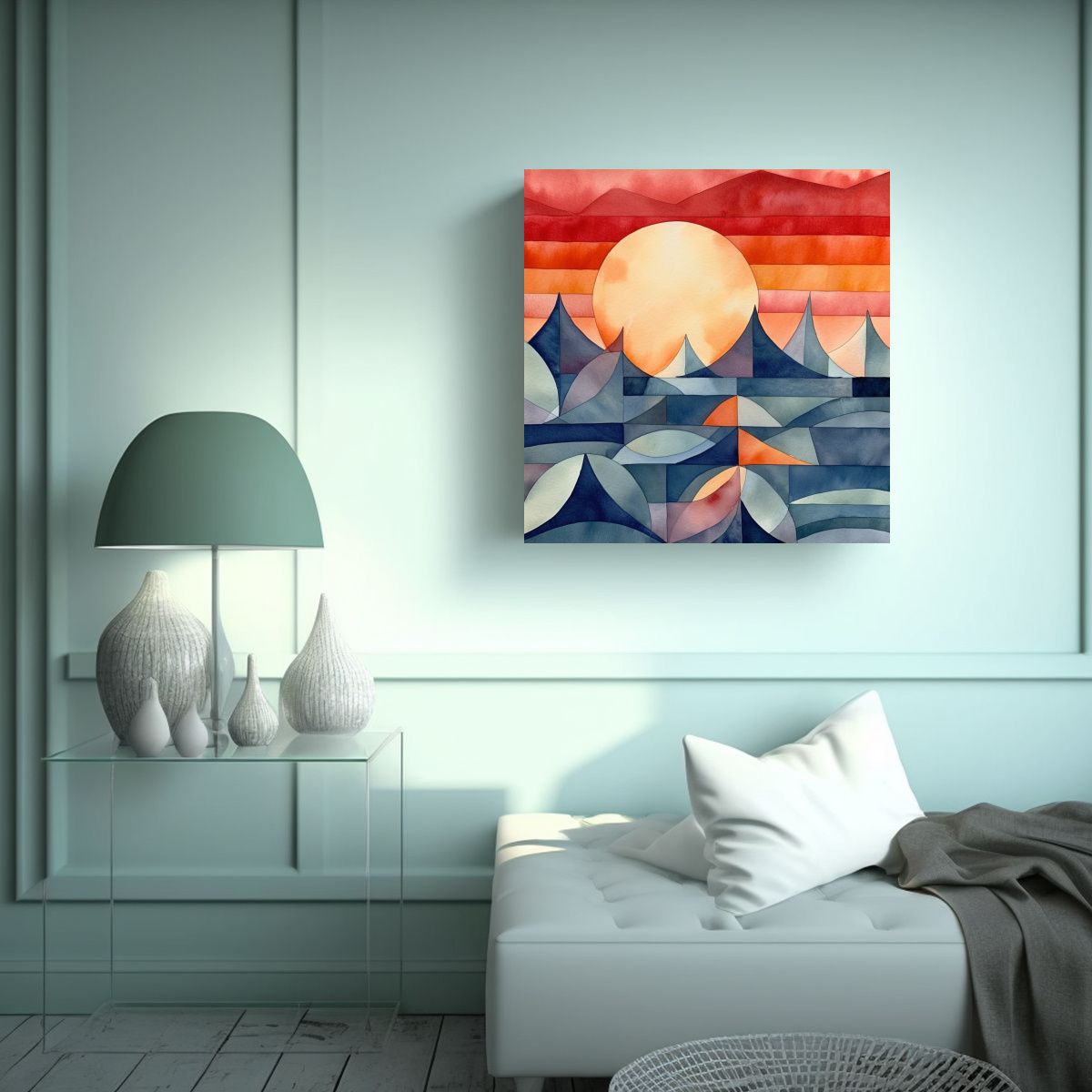 GENERICO - Cuadro Abstracto Geométrico De Puesta De Sol 80x80 Cm