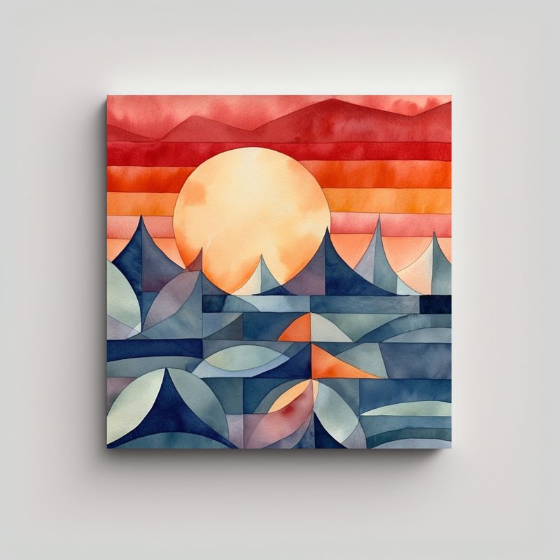 GENERICO - Cuadro Abstracto Geométrico De Puesta De Sol 50x50 Cm