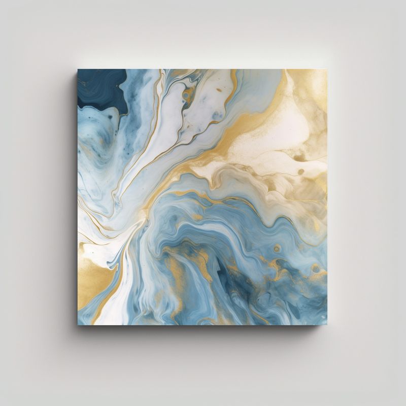 GENERICO - Cuadro Abstracto Azul Y Dorado Con Arte Decorativo 90x90 Cm