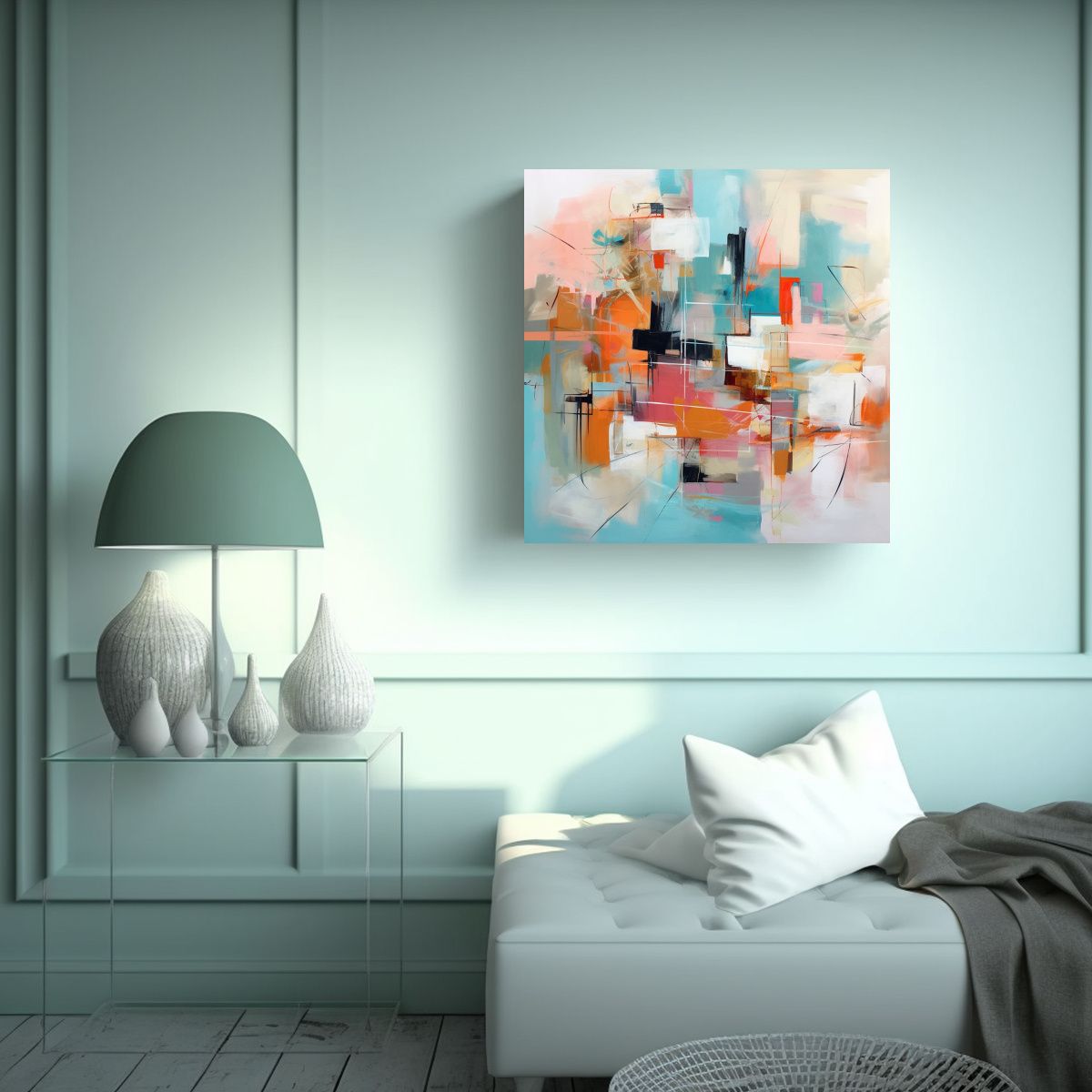 GENERICO - Cuadro Abstracto En Colores Pastel Estilo Li 60x60 Cm