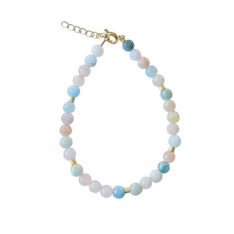 ANDREA COGGIOLA JOYAS - Pulsera Morganita Celeste Rosa Enchapado Oro 18K