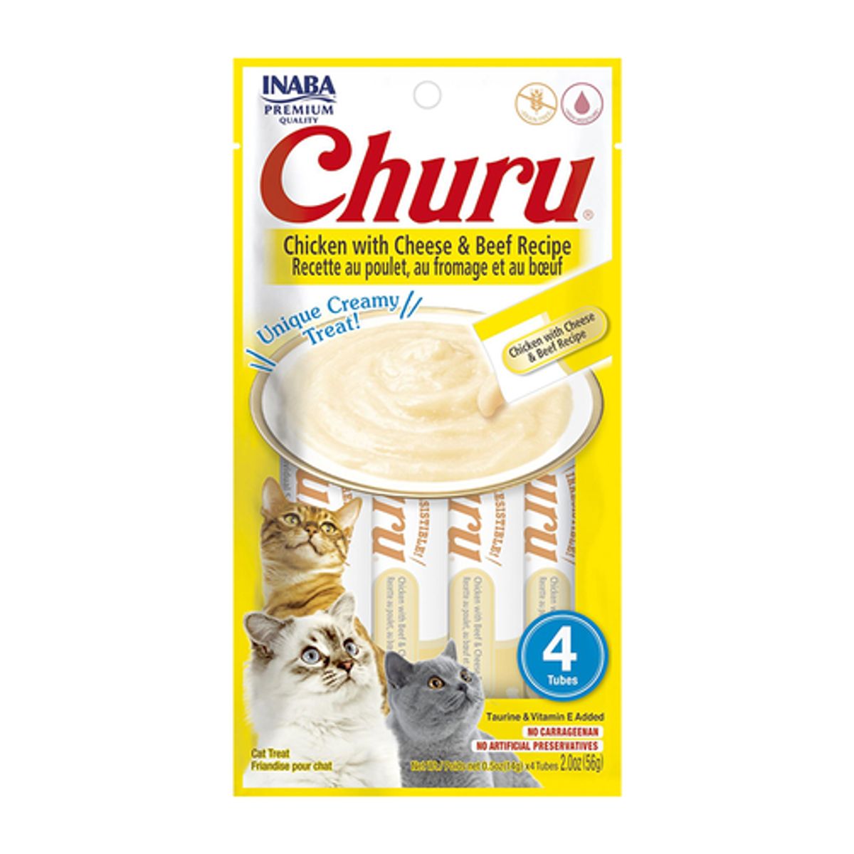 INABA - Churu Para Gato Pollo con Queso y Carne 4 Tubos de 14g