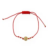 Pulsera Virgen De Los Rayos Enchapado Oro 18K Cordón Rojo Ajustable