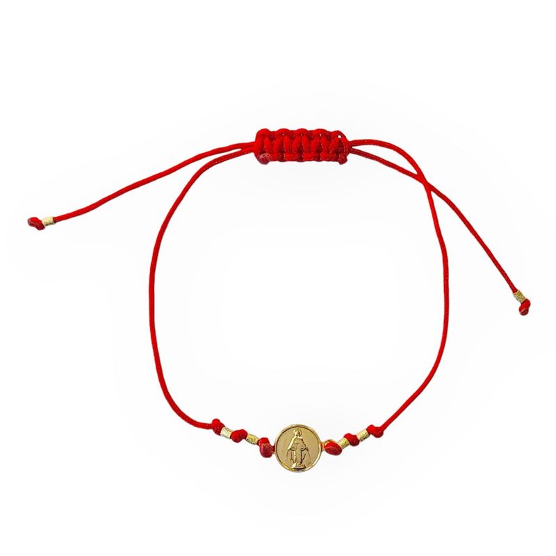 ANDREA COGGIOLA JOYAS - Pulsera Virgen De Los Rayos Enchapado Oro 18K Cordón Rojo Ajustable