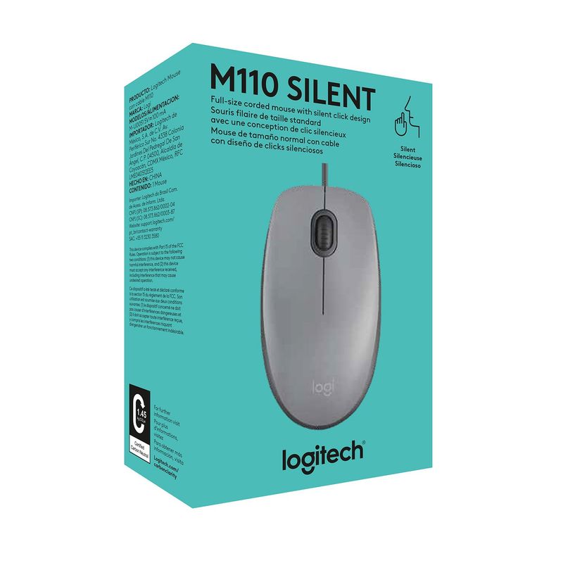 LOGITECH - 910-006757 MOUSE LOGITECH M110 SILENT SILVER - Negro
