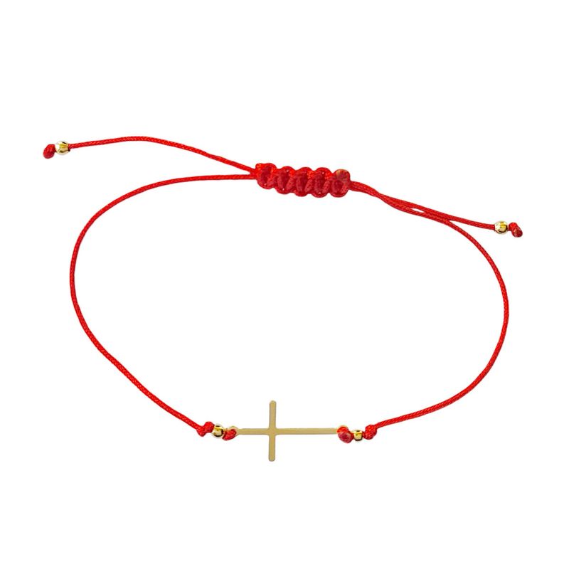 ANDREA COGGIOLA JOYAS - Pulsera Cruz Plana Enchapado Oro 18K Cordón Rojo Ajustable