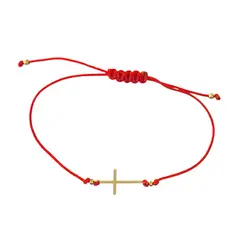 ANDREA COGGIOLA JOYAS - Pulsera Cruz Plana Enchapado Oro 18K Cordón Rojo Ajustable
