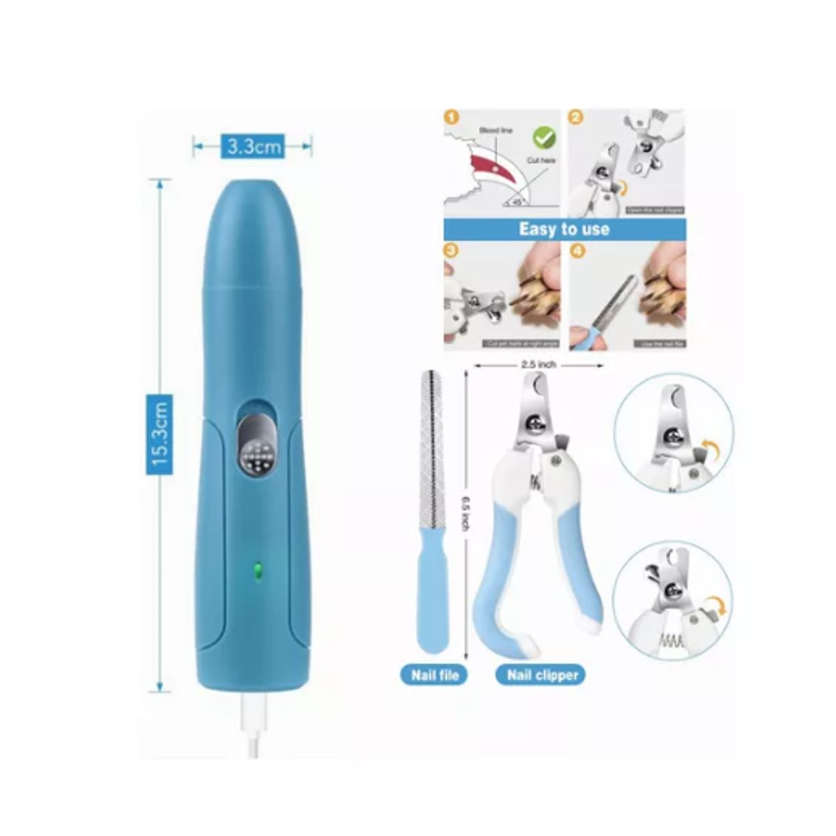 GENERICO - Kit Completo De Cortauñas Lima Eléctrica De Perro Y Mascotas