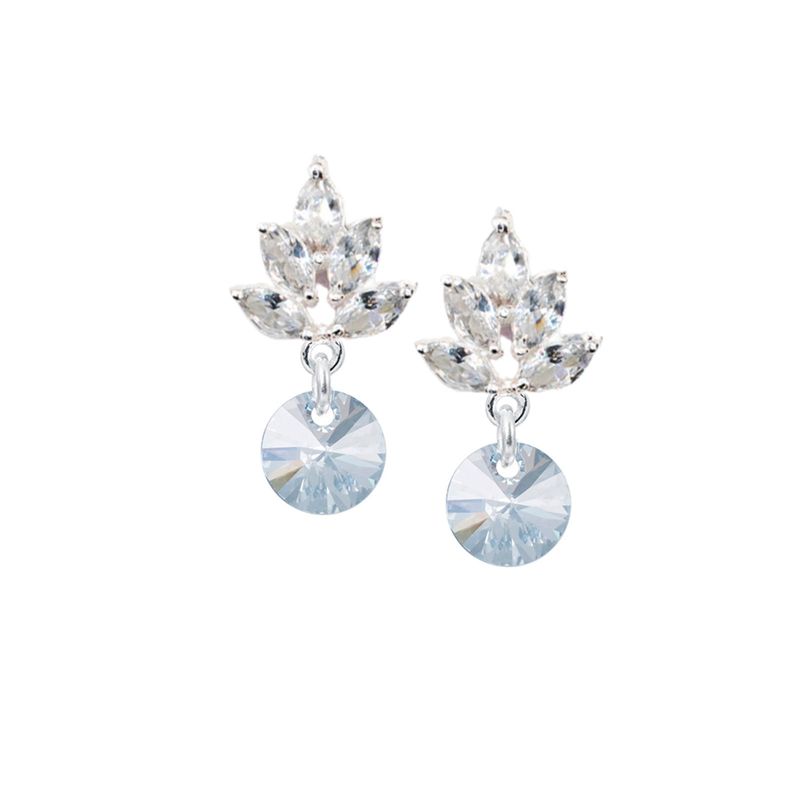 JOYAS MONTERO - Aros Penelope Baño de Oro Blanco y Cirstal Genuino Blue Shade