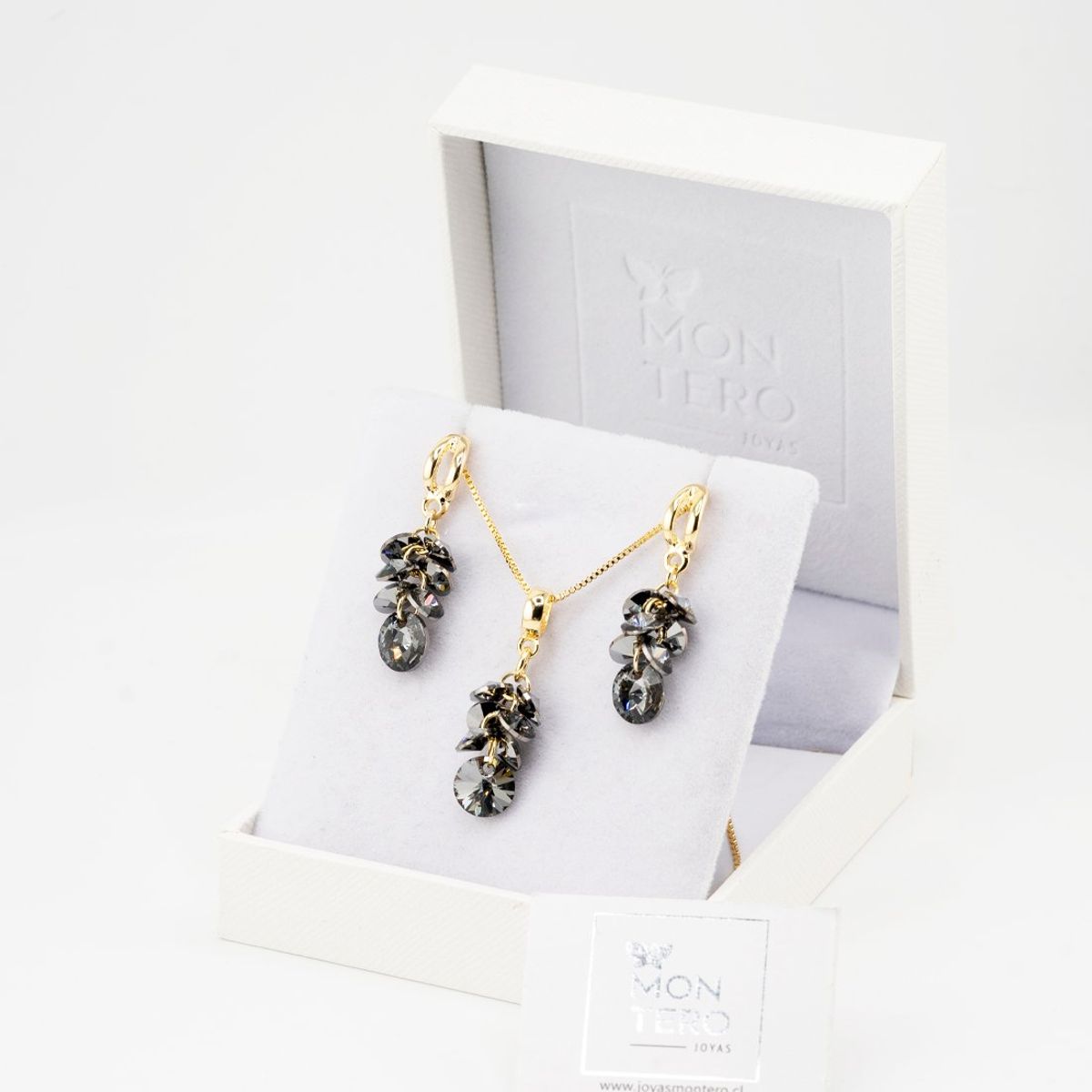 JOYAS MONTERO - Conjunto Serena Gold Baño de Oro 24k creado con cristales de Swarovski® Silver Night