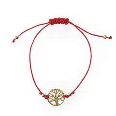ANDREA COGGIOLA JOYAS - Pulsera Árbol De La Vida Enchapado Oro 18K Cordón Rojo Ajustable