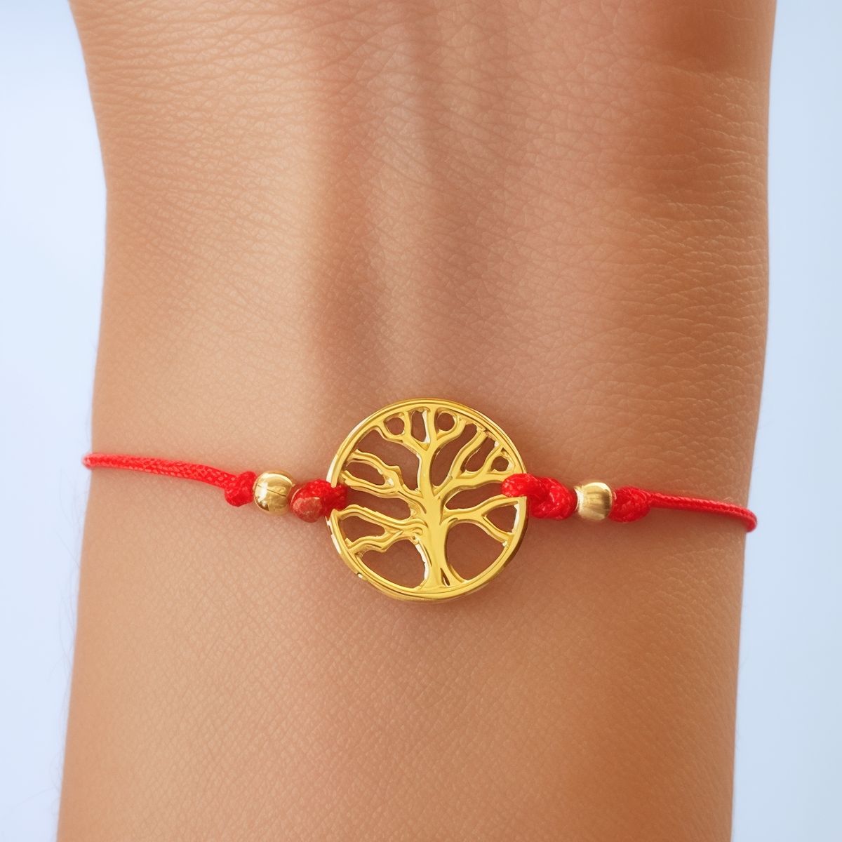 COGGIOLA - Pulsera Árbol De La Vida Enchapado Oro 18K Cordón Rojo Ajustable
