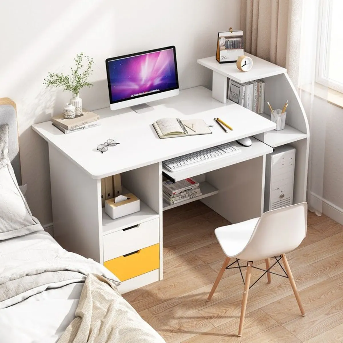 CASA BELLA - ESCRITORIO OFICINA BASIC 2 CAJONERAS CPU BLANCO ZT6