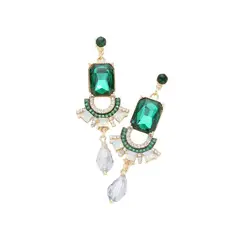 VANE COLLECTION - Aros mujer colgantes livianos cristal color esmeralda