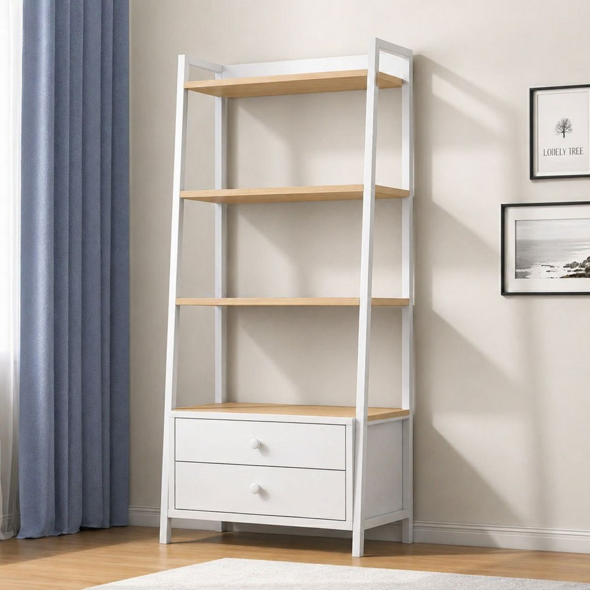 CASA BELLA - Estantería Repisa Metálica Decorativa 4 Niveles con Cajones para Living
